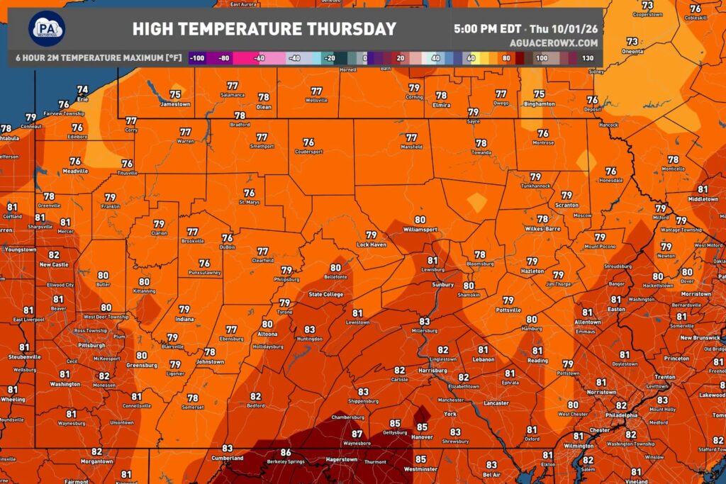 Brief Return of Summer Brings Upper 70s and 80s to Pennsylvania on the First Day of October Before a Cold Front Drops Parts of the State Into the 50s