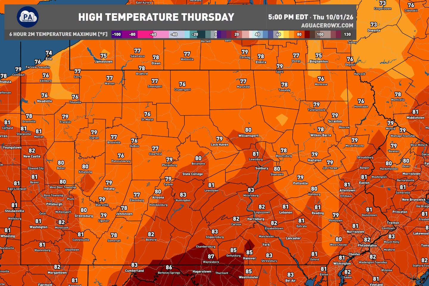 Brief Return of Summer Brings Upper 70s and 80s to Pennsylvania on the First Day of October Before a Cold Front Drops Parts of the State Into the 50s