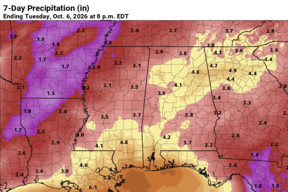 Alabama Braces for a Wet Weekend as a Slow-Moving Front Brings 2 to 4 Inches of Beneficial Rain, Some Thunder, and a Possible Flooding Risk