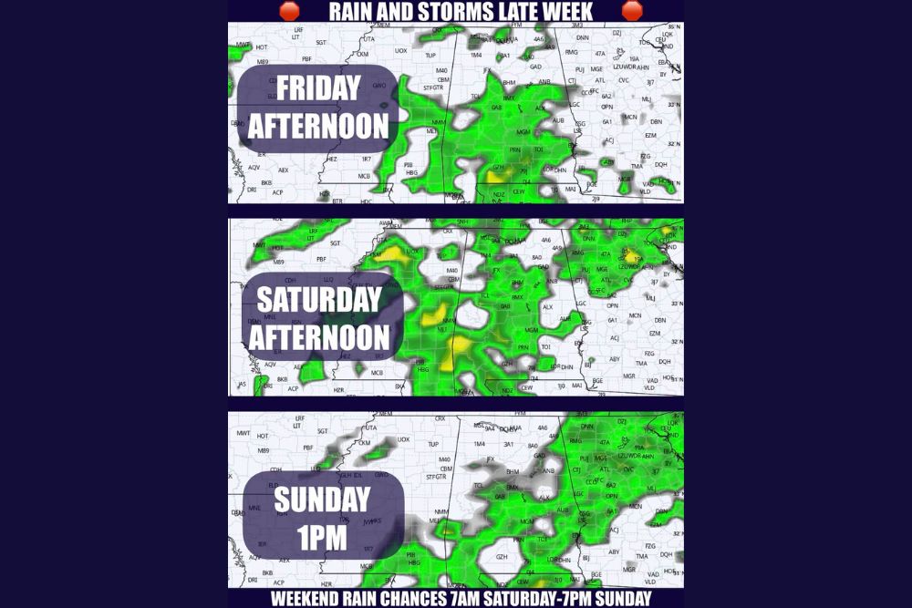 Central Alabama Heats Up Near 90 Degrees Before Weekend Rain and Storms Arrive, Followed by Another Surge of Cooler Fall Air Next Week