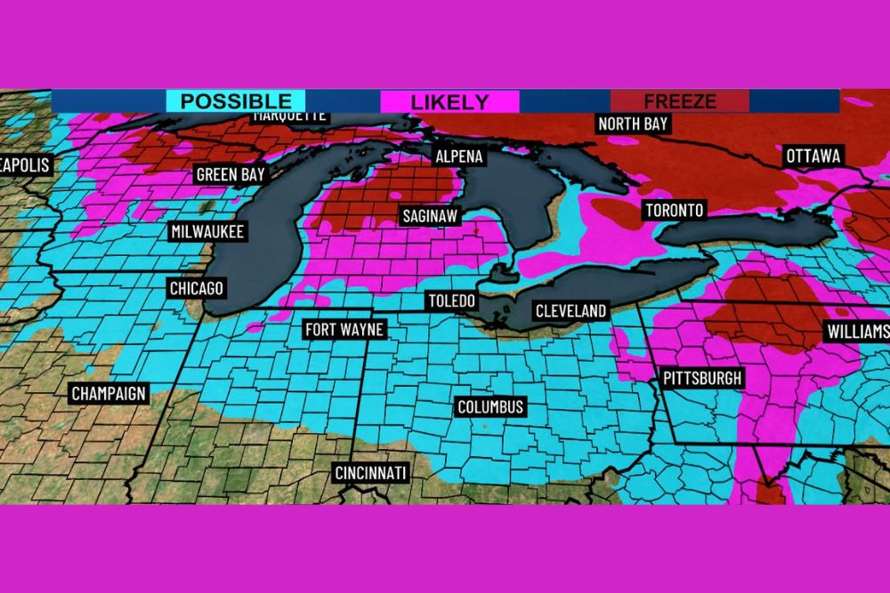 First Frost of the Season Possible for the Toledo Area Next Tuesday Morning as Cold Air Spreads Across the Great Lakes Right on Schedule