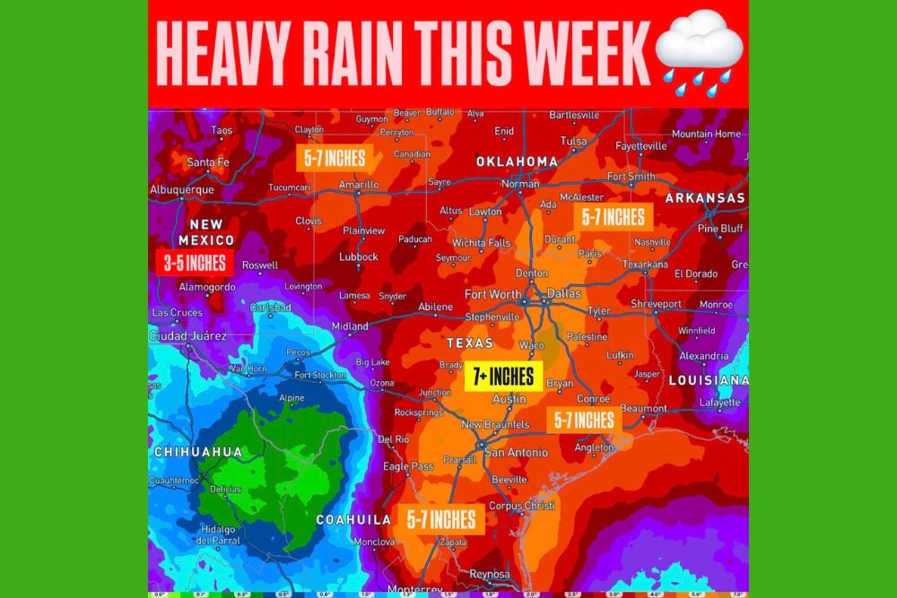 Heavy Rain and Flash Flood Threat Builds Across Oklahoma and Texas This Week as Hurricane Polo Remnants and Gulf Moisture Could Dump 5 to 7+ Inches
