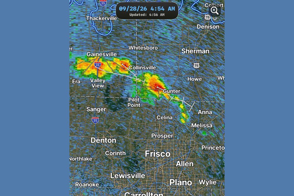 Isolated Heavy Rain and Lightning Move Through Grayson and Collin Counties Early Monday Morning in North Texas