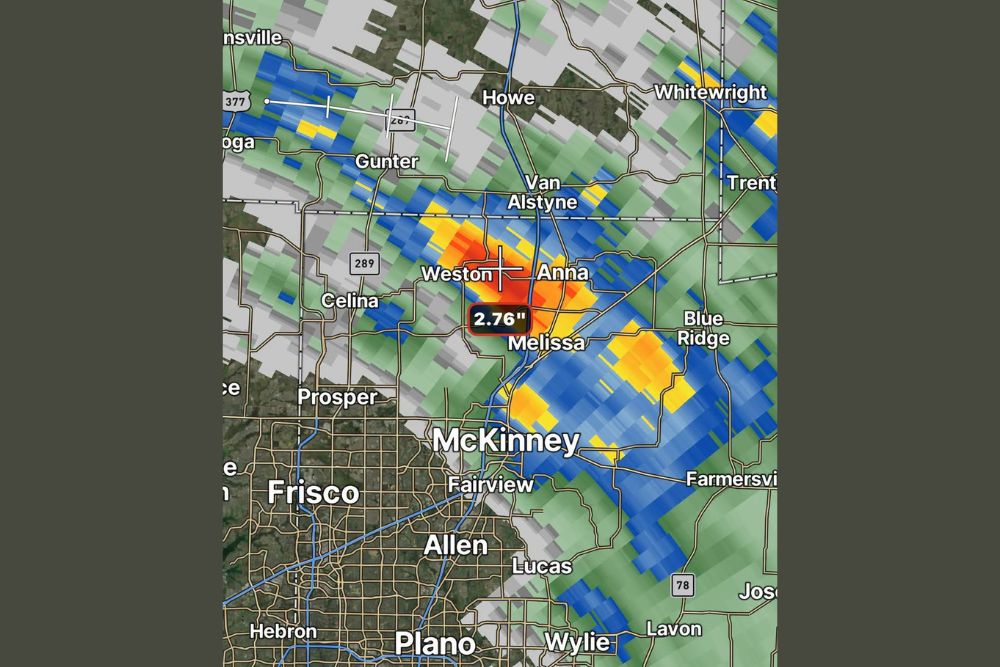 Overnight Storms Drop 1 to 2 Inches of Rain Across Parts of Collin County With Radar Estimates Near 3 Inches Between Weston and Melissa