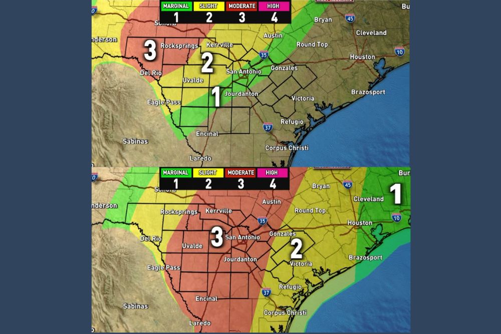 South Central Texas Faces a Multi-Day Flood Threat as Level 3 of 4 Risk Covers San Antonio and the Hill Country With 2 to 8 Inches of Rain Possible