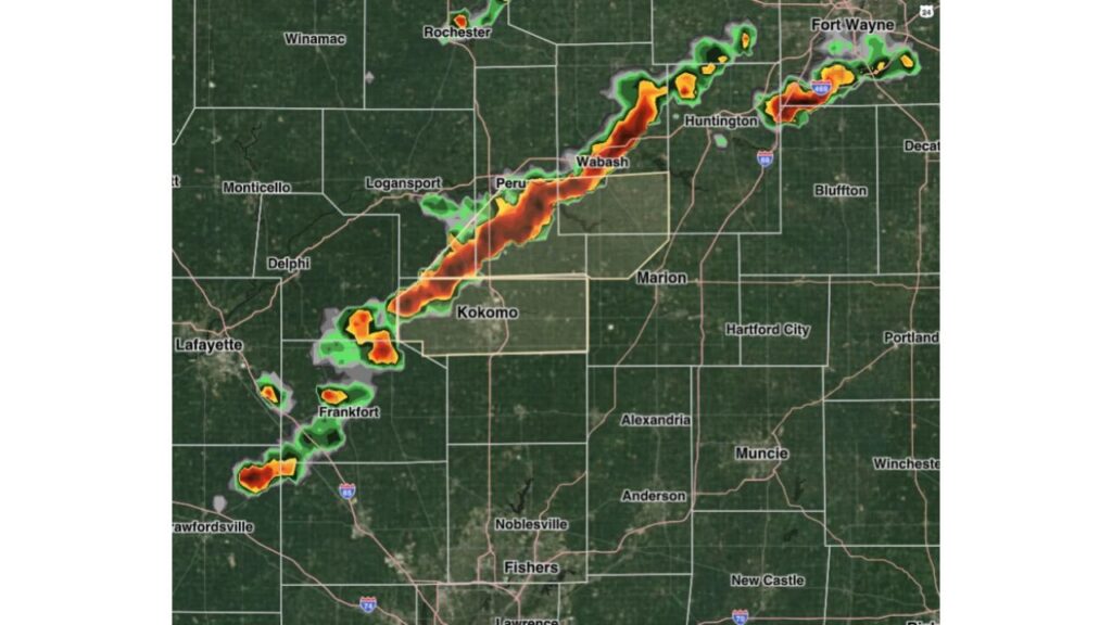 Cass, Grant, Miami, Wabash and Howard Counties in Indiana Hit With Strong Storm Statement as Line of Storms Brings 40 to 50 MPH Wind Gusts Through Kokomo and Wabash