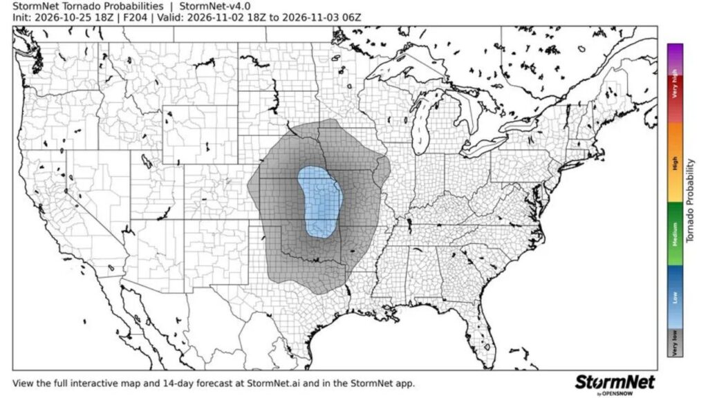 Early Warning for the Plains: Long-Range Forecast Flags a Possible Tornado and Severe Storm Threat for Monday, November 2, Centered on Kansas and Missouri
