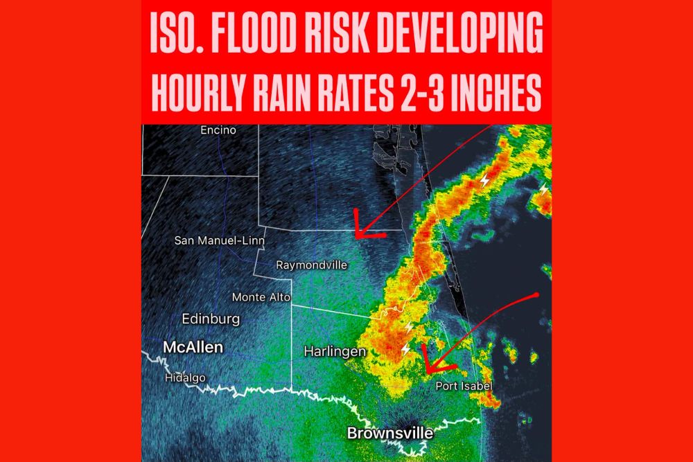 Flash Flood Risk Rises Across South Texas and the Rio Grande Valley as a Band of Very Heavy Rain Brings Hourly Rates of 2 to 3 Inches