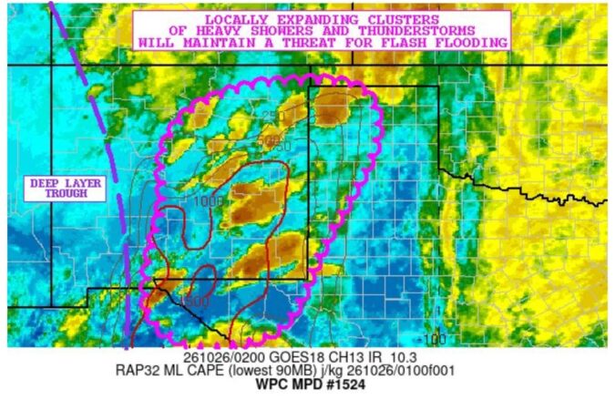 Flash Flood Threat Lingers Overnight as Clusters of Heavy Storms Keep Building Over New Mexico, West Texas and the Texas Panhandle