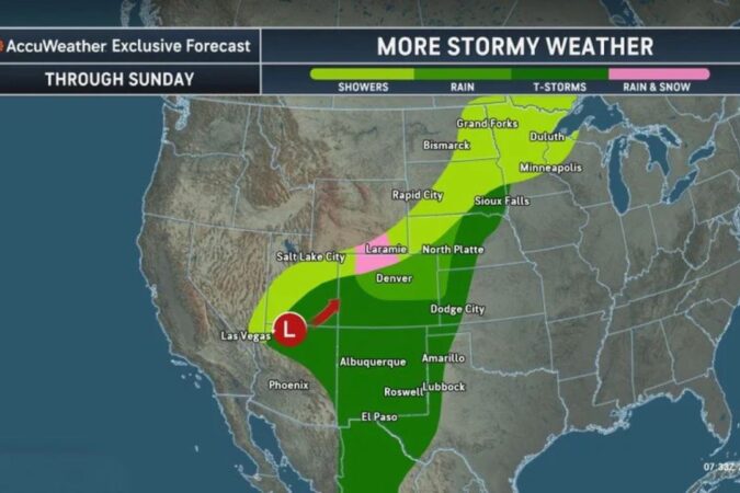 Flash-Flooding Storm Over the Rockies Swings Into the Plains Through Sunday, Bringing Thunderstorms to Texas and the Season’s First Snow Near Laramie