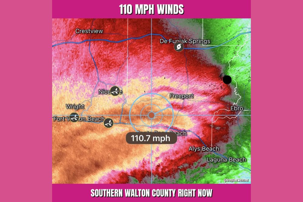 Hurricane Isaias Eyewall Brings 110 MPH Winds to Southern Walton County Near Santa Rosa Beach and Freeport as Extreme Wind Warning Takes Effect
