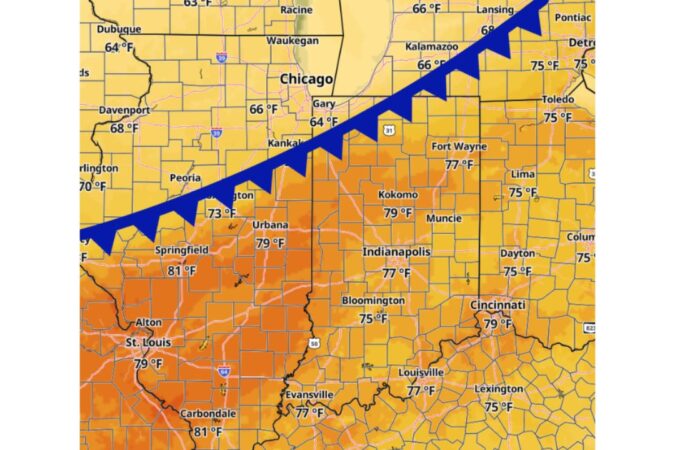 Illinois, Indiana and Ohio Warm Into the Upper 70s and Low 80s Thursday as Springfield and Carbondale Hit 81 Ahead of a Cold Front and Broken Line of Showers