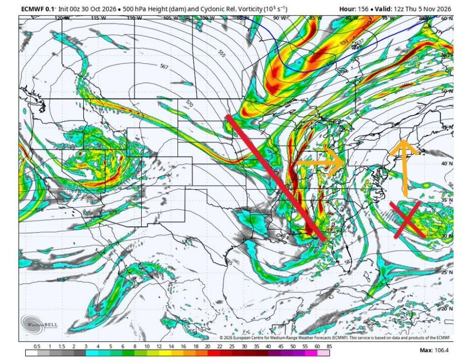 Maryland and the Mid-Atlantic Could See Rain Late Next Week as Deep Trough Heads East and a Possible Coastal Storm Forms Off the Southeast, While Election Day Stays Dry