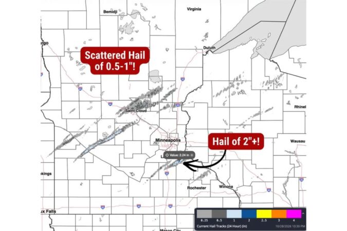 Minnesota and Wisconsin Pelted by Hail Up to 2.24 Inches as Powerful Storms Carve Long Hail Tracks Near Minneapolis and St. Cloud Before Winding Down