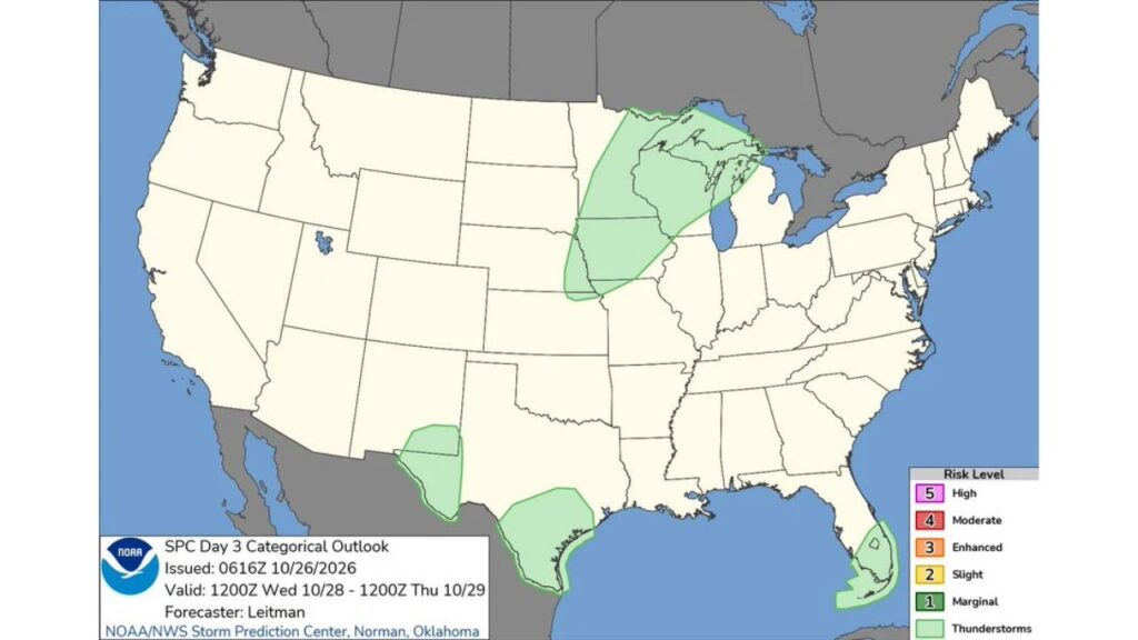 No Severe Storm Threat Expected Wednesday Into Thursday, but Thunderstorms Could Still Rumble Across the Upper Midwest, Texas and South Florida