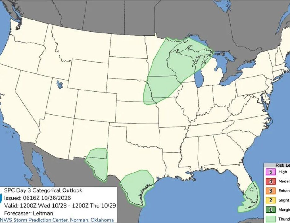 No Severe Storm Threat Expected Wednesday Into Thursday, but Thunderstorms Could Still Rumble Across the Upper Midwest, Texas and South Florida