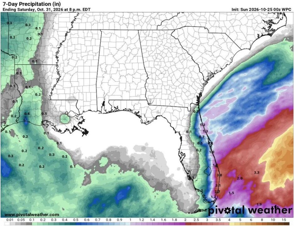 Not a Drop in Sight: Alabama and the Deep South Stay Bone Dry Through Halloween While Rain Hugs Only Florida’s Atlantic Coast