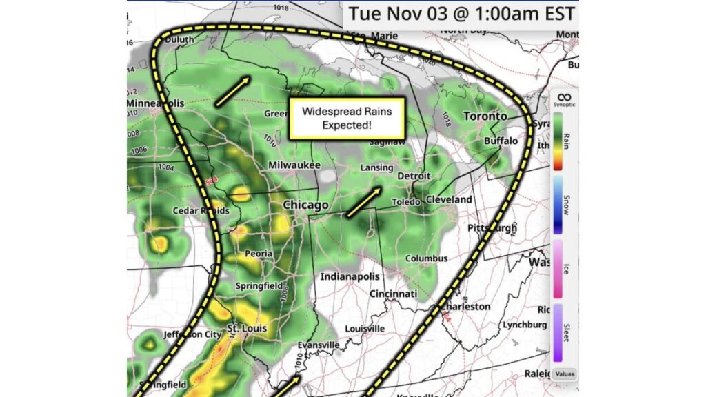 Ohio Valley, Illinois, Indiana and Michigan Set for 1 to 2+ Inches of Rain as Multiple Storm Systems Roll Through Between November 2 and November 6