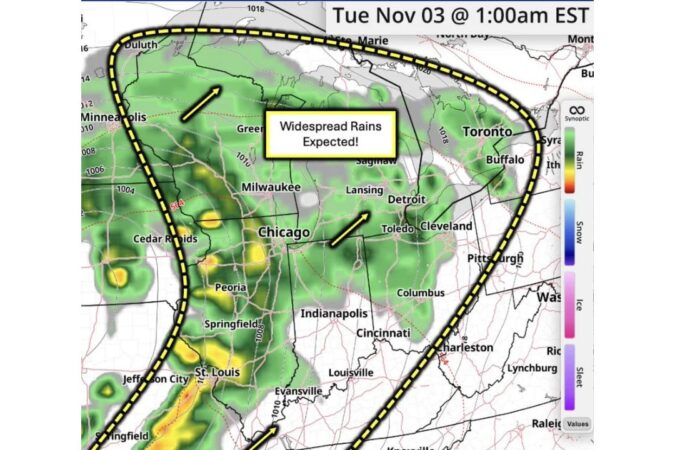 Ohio Valley, Illinois, Indiana and Michigan Set for 1 to 2+ Inches of Rain as Multiple Storm Systems Roll Through Between November 2 and November 6