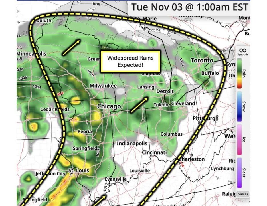 Ohio Valley, Illinois, Indiana and Michigan Set for 1 to 2+ Inches of Rain as Multiple Storm Systems Roll Through Between November 2 and November 6