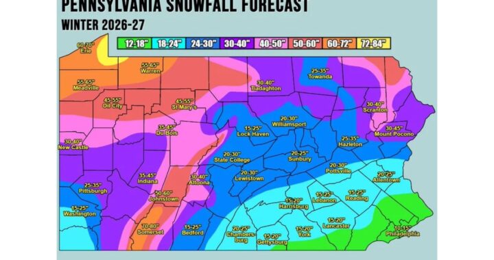Pennsylvania Winter 2026-27 Outlook Calls for Slightly Below-Average Snow Statewide, but Somerset Could Pile Up 70 to 80 Inches While Philadelphia Gets Just 10 to 15