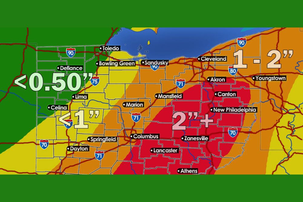 Sunday Soaker for Ohio as Models Shift 2+ Inches of Rain Farther West, With the Heaviest Totals From Columbus to Canton and Zanesville