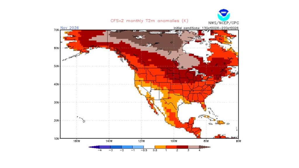 Super El Niño Nears Peak as November Outlook Paints Nearly All of the US Warmer Than Normal, With Canada’s Cold Air Supply Running Dry