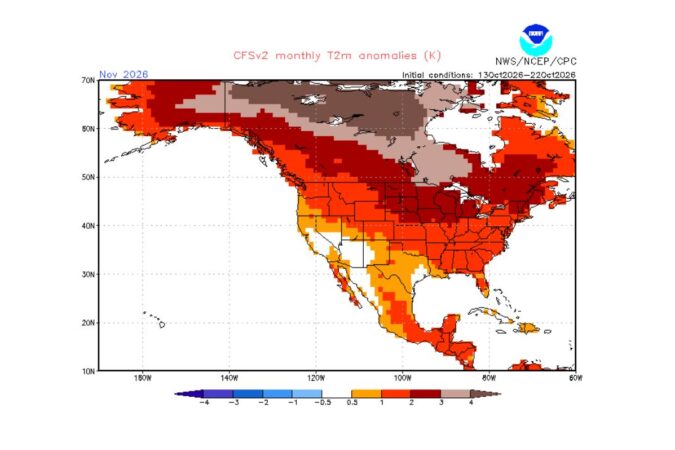 Super El Niño Nears Peak as November Outlook Paints Nearly All of the US Warmer Than Normal, With Canada’s Cold Air Supply Running Dry