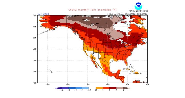 Super El Niño Nears Peak as November Outlook Paints Nearly All of the US Warmer Than Normal, With Canada’s Cold Air Supply Running Dry