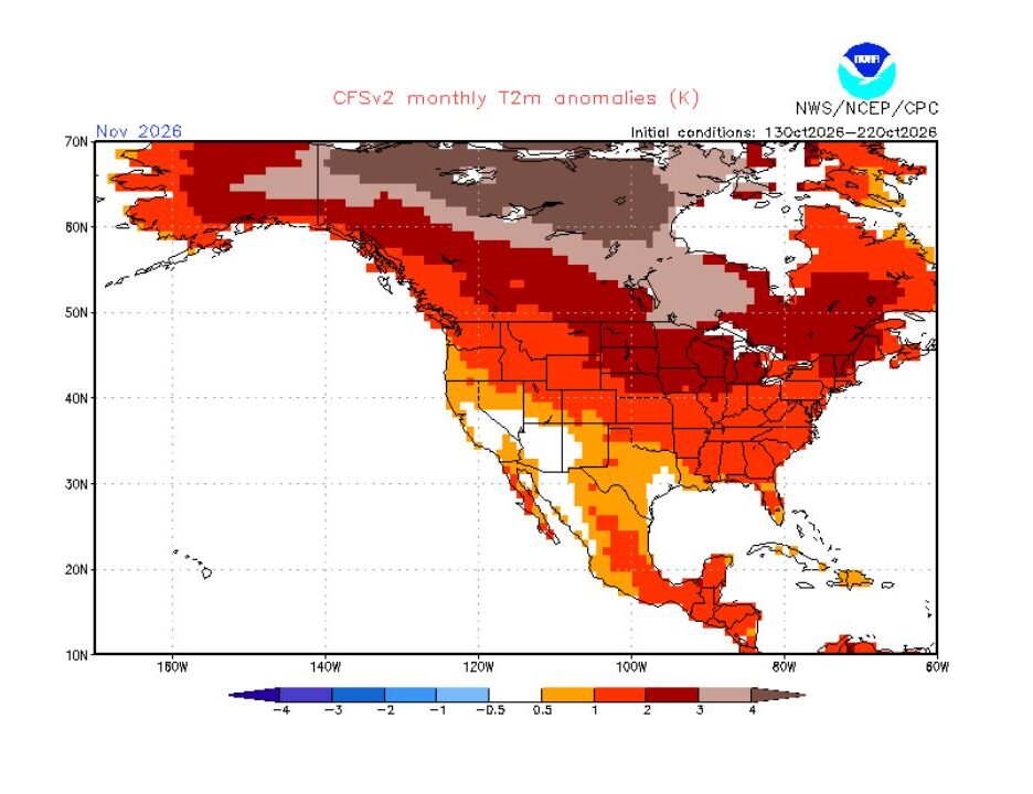 Super El Niño Nears Peak as November Outlook Paints Nearly All of the US Warmer Than Normal, With Canada’s Cold Air Supply Running Dry