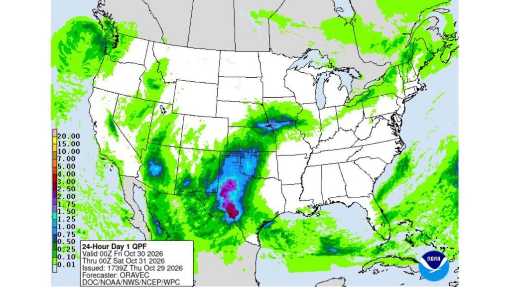 West Texas and Southeast New Mexico Under Flood Watch Through Friday Afternoon as Heavy Rain Bands Could Dump More Than 3 Inches From the Southern Panhandle to Big Bend