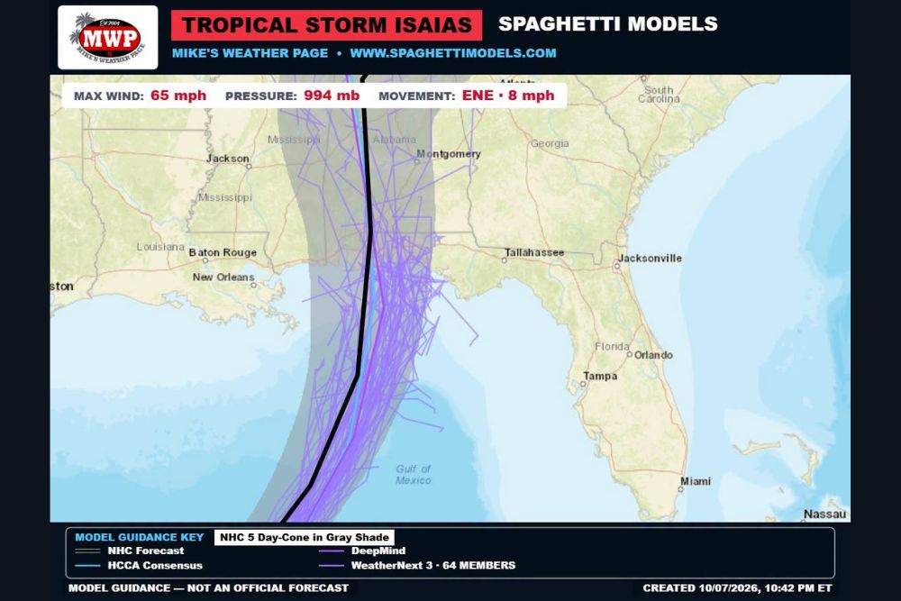 AI Weather Models and Consensus Guidance Line Up Closely With the National Hurricane Center's Track for Tropical Storm Isaias