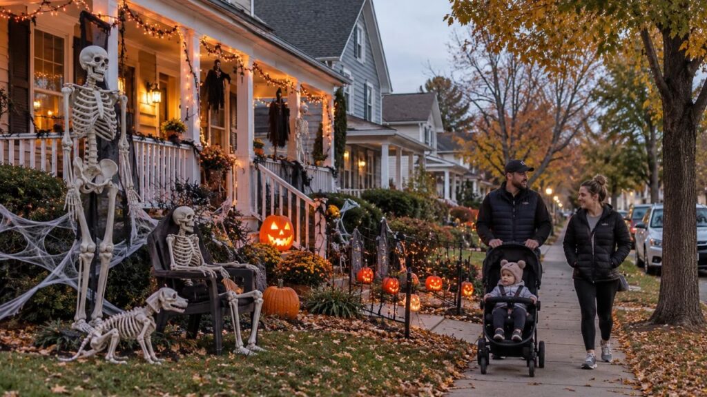 Toddler in Stroller Shouts "I Rebuke You in the Name of Jesus" at Neighbors' Halloween Skeletons and Pumpkins as Florida Parents Laugh Along