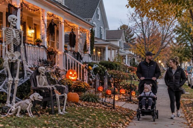 Toddler in Stroller Shouts "I Rebuke You in the Name of Jesus" at Neighbors' Halloween Skeletons and Pumpkins as Florida Parents Laugh Along