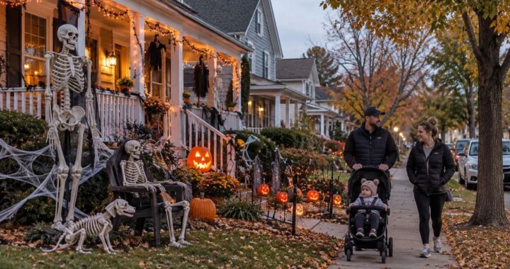 Toddler in Stroller Shouts "I Rebuke You in the Name of Jesus" at Neighbors' Halloween Skeletons and Pumpkins as Florida Parents Laugh Along